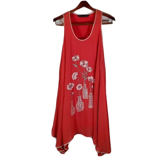 Anthropologie Pankaj Nidhi Summer Dress 10 Coral Reversable Sequin Applique - Picture 1 of 13